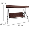 image:imageFlash Furniture Tellis 3Seat Outdoor Steel Converting Patio Swing Canopy Hammock with Cushions  Outdoor Swing Bed BrownBrown