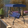 image:imageFlash Furniture Tellis 3Seat Outdoor Steel Converting Patio Swing Canopy Hammock with Cushions  Outdoor Swing Bed BrownNavy