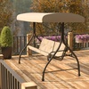 image:imageFlash Furniture Tellis 3Seat Outdoor Steel Converting Patio Swing Canopy Hammock with Cushions  Outdoor Swing Bed BrownTan