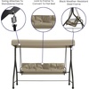 image:imageFlash Furniture Tellis 3Seat Outdoor Steel Converting Patio Swing Canopy Hammock with Cushions  Outdoor Swing Bed BrownTan