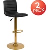 image:imageFlash Furniture Vincent Modern Black Vinyl Adjustable Bar Stool with Back Counter Height Swivel Stool with GoldPedestal Base Set of 2