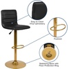 image:imageFlash Furniture Vincent Modern Black Vinyl Adjustable Bar Stool with Back Counter Height Swivel Stool with GoldPedestal Base Set of 2