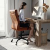 image:imageFlash Furniture Whitney HighBack Swivel LeatherSoft Desk Chair with Padded Seat and Armrests Adjustable Height Padded Office Chair WhiteChromeBrown LeathersoftBlack Frame