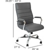 image:imageFlash Furniture Whitney HighBack Swivel LeatherSoft Desk Chair with Padded Seat and Armrests Adjustable Height Padded Office Chair WhiteChromeGray LeathersoftChrome Frame