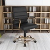image:imageFlash Furniture Whitney MidBack Desk Chair  Brown LeatherSoft Executive Swivel Office Chair with Black Frame  Swivel Arm ChairBlack LeathersoftGold Frame