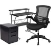 image:imageFlash Furniture Work From Home Kit  Glass Desk with Keyboard Tray Ergonomic Mesh Office Chair and Filing Cabinet with Lock amp Inset HandlesBlack