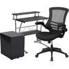 image:imageFlash Furniture Work From Home Kit  Glass Desk with Keyboard Tray Ergonomic Mesh Office Chair and Filing Cabinet with Lock amp Inset HandlesBlack