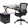 image:imageFlash Furniture Work From Home Kit  Glass Desk with Keyboard Tray Ergonomic Mesh Office Chair and Filing Cabinet with Lock amp Inset HandlesBlack