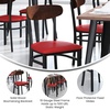 image:imageFlash Furniture Wright Commercial Dining Chair  Walnut Finish Wood Boomerang Back  Black Vinyl Seat  500 LB Capacity Black Steel Frame  Integrated FootrestWalnut Wood BackRed Vinyl Seat