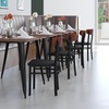 image:imageFlash Furniture Wright Commercial Dining Chair  Walnut Finish Wood Boomerang Back  Black Vinyl Seat  500 LB Capacity Black Steel Frame  Integrated FootrestWalnut Wood BackBlack Vinyl Seat