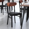 image:imageFlash Furniture Wright Commercial Dining Chair  Walnut Finish Wood Boomerang Back  Black Vinyl Seat  500 LB Capacity Black Steel Frame  Integrated FootrestWalnut Wood BackBlack Vinyl Seat