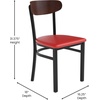 image:imageFlash Furniture Wright Commercial Dining Chair  Walnut Finish Wood Boomerang Back  Black Vinyl Seat  500 LB Capacity Black Steel Frame  Integrated FootrestWalnut Wood BackRed Vinyl Seat