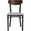 image:imageFlash Furniture Wright Commercial Dining Chair  Walnut Finish Wood Boomerang Back  Black Vinyl Seat  500 LB Capacity Black Steel Frame  Integrated FootrestWalnut Wood BackGray Vinyl Seat
