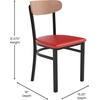 image:imageFlash Furniture Wright Commercial Dining Chair  Walnut Finish Wood Boomerang Back  Black Vinyl Seat  500 LB Capacity Black Steel Frame  Integrated FootrestNatural Birch Wood BackRed Vinyl Seat