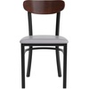 image:imageFlash Furniture Wright Commercial Dining Chair  Walnut Finish Wood Boomerang Back  Black Vinyl Seat  500 LB Capacity Black Steel Frame  Integrated FootrestWalnut Wood BackGray Vinyl Seat