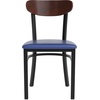 image:imageFlash Furniture Wright Commercial Dining Chair  Walnut Finish Wood Boomerang Back  Black Vinyl Seat  500 LB Capacity Black Steel Frame  Integrated FootrestWalnut Wood BackBlue Vinyl Seat