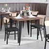 image:imageFlash Furniture Wright Commercial Dining Chair  Walnut Finish Wood Boomerang Back  Black Vinyl Seat  500 LB Capacity Black Steel Frame  Integrated FootrestNatural Birch Wood BackBlack Vinyl Seat