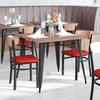 image:imageFlash Furniture Wright Commercial Dining Chair  Walnut Finish Wood Boomerang Back  Black Vinyl Seat  500 LB Capacity Black Steel Frame  Integrated FootrestNatural Birch Wood BackRed Vinyl Seat