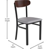 image:imageFlash Furniture Wright Commercial Dining Chair  Walnut Finish Wood Boomerang Back  Black Vinyl Seat  500 LB Capacity Black Steel Frame  Integrated FootrestWalnut Wood BackGray Vinyl Seat