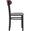 image:imageFlash Furniture Wright Commercial Dining Chair  Walnut Finish Wood Boomerang Back  Black Vinyl Seat  500 LB Capacity Black Steel Frame  Integrated FootrestWalnut Wood BackGray Vinyl Seat