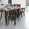 image:imageFlash Furniture Wright Commercial Dining Chair  Walnut Finish Wood Boomerang Back  Black Vinyl Seat  500 LB Capacity Black Steel Frame  Integrated FootrestWalnut