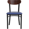 image:imageFlash Furniture Wright Commercial Dining Chair  Walnut Finish Wood Boomerang Back  Black Vinyl Seat  500 LB Capacity Black Steel Frame  Integrated FootrestWalnut Wood BackBlue Vinyl Seat