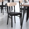 image:imageFlash Furniture Wright Commercial Dining Chair  Walnut Finish Wood Boomerang Back  Black Vinyl Seat  500 LB Capacity Black Steel Frame  Integrated FootrestNatural Birch Wood BackBlack Vinyl Seat