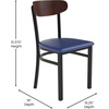image:imageFlash Furniture Wright Commercial Dining Chair  Walnut Finish Wood Boomerang Back  Black Vinyl Seat  500 LB Capacity Black Steel Frame  Integrated FootrestWalnut Wood BackBlue Vinyl Seat