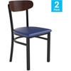 image:imageFlash Furniture Wright Commercial Dining Chair  Walnut Finish Wood Boomerang Back  Black Vinyl Seat  500 LB Capacity Black Steel Frame  Integrated FootrestWalnut Wood BackBlue Vinyl Seat