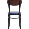image:imageFlash Furniture Wright Commercial Dining Chair  Walnut Finish Wood Boomerang Back  Black Vinyl Seat  500 LB Capacity Black Steel Frame  Integrated FootrestWalnut Wood BackBlue Vinyl Seat