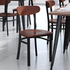 image:imageFlash Furniture Wright Commercial Dining Chair  Walnut Finish Wood Boomerang Back  Black Vinyl Seat  500 LB Capacity Black Steel Frame  Integrated FootrestWalnut