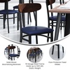 image:imageFlash Furniture Wright Commercial Dining Chair  Walnut Finish Wood Boomerang Back  Black Vinyl Seat  500 LB Capacity Black Steel Frame  Integrated FootrestWalnut Wood BackBlue Vinyl Seat