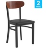 image:imageFlash Furniture Wright Commercial Dining Chair  Walnut Finish Wood Boomerang Back  Black Vinyl Seat  500 LB Capacity Black Steel Frame  Integrated FootrestWalnut Wood BackBlack Vinyl Seat
