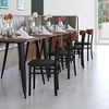 image:imageFlash Furniture Wright Commercial Dining Chair  Walnut Finish Wood Boomerang Back  Black Vinyl Seat  500 LB Capacity Black Steel Frame  Integrated FootrestWalnut Wood BackBlack Vinyl Seat