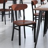 image:imageFlash Furniture Wright Commercial Dining Chair  Walnut Finish Wood Boomerang Back  Black Vinyl Seat  500 LB Capacity Black Steel Frame  Integrated FootrestWalnut