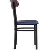 image:imageFlash Furniture Wright Commercial Dining Chair  Walnut Finish Wood Boomerang Back  Black Vinyl Seat  500 LB Capacity Black Steel Frame  Integrated FootrestWalnut Wood BackBlue Vinyl Seat