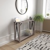 image:imageFlash Furniture Wyatt Modern Farmhouse 2 Tier Console Table  Gray Wash Engineered Wood Frame  Black Metal Crisscross Side Braces and Corner AccentsGray Wash