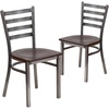 image:imageFlash Furniture 2 Pack HERCULES Series Clear Coated Ladder Back Metal Restaurant Chair  Natural Wood SeatWalnut Wood SeatClear Coated Metal Frame