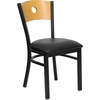 Natural Wood Back/Black Vinyl Seat/Black Metal Frame