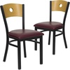 Natural Wood Back/Burgundy Vinyl Seat/Black Metal Frame