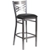 image:imageFlash Furniture 2 Pk HERCULES Series Clear Coated X Back Metal Restaurant Barstool  Mahogany Wood SeatBlack Vinyl SeatClear Coated Metal Frame