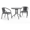 image:imageFlash Furniture 3Piece Patio Dining Set with Round Glass Metal Table and 2 Stackable Rattan Chairs IndoorOutdoor Bistro Table and Chairs Set GrayClearGray