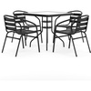 image:imageFlash Furniture 5Piece Patio Dining Set with 315 Square Glass Metal Table and 4 Stackable Slat Back Chairs IndoorOutdoor Bistro Set BlackBlack