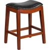 image:imageFlash Furniture Alphus 26 High Backless Cappuccino Wood Counter Height Stool with Black LeatherSoft Saddle SeatLight Cherry