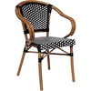 image:imageFlash Furniture Bordeaux IndoorOutdoor Commercial Bistro Stack Chair  Arms  BlackWhite PE Rattan Back and Seat  Natural Bamboo Print Metal Frame  4 PackBlack  WhiteNatural Frame