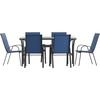 image:imageFlash Furniture Brazos Commercial Outdoor Dining Set 60 Tempered Glass Patio Table with Umbrella Hole 6 Stack Chairs with Flex Comfort Seats and Backs GrayBlackNavy