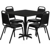 image:imageFlash Furniture Carlton 36 Square Walnut Laminate Table Set with XBase and 4 Black Trapezoidal Back Banquet ChairsBlack TopBlack Vinyl Seat