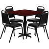 image:imageFlash Furniture Carlton 36 Square Walnut Laminate Table Set with XBase and 4 Black Trapezoidal Back Banquet ChairsMahogany TopBlack Vinyl Seat