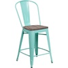 image:imageFlash Furniture Carly 24 High Mint Green Metal Counter Height Stool with Back and Wood Seat1