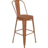 image:imageFlash Furniture Carly Commercial Grade 30 High Orange Metal IndoorOutdoor Bar Height Stool with Back and Teak Polystyrene Seat